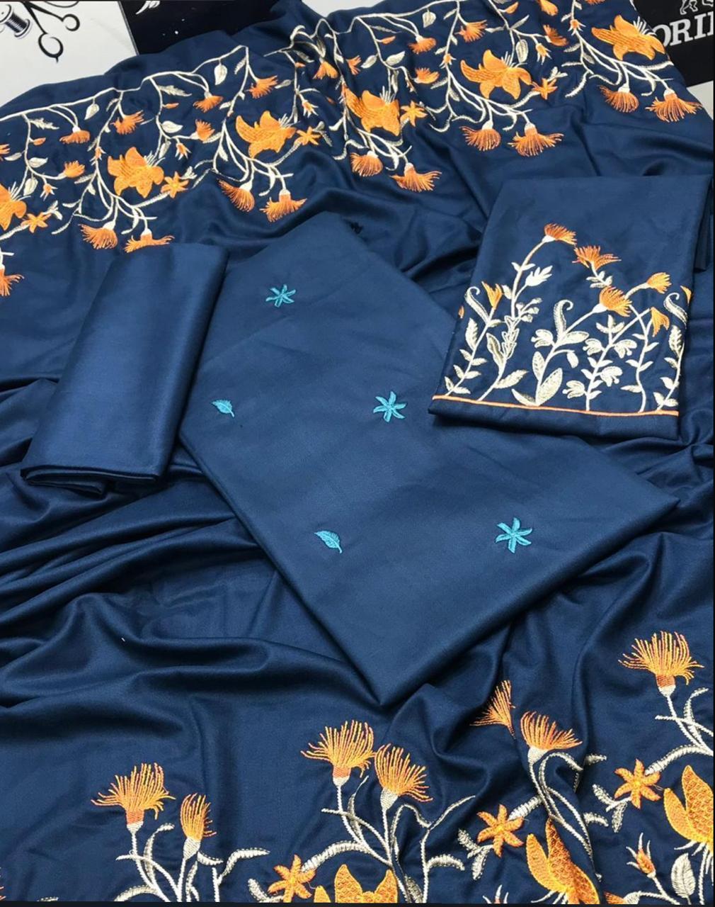 3 Pcs Women's Unstitched Dhanak Embroidered Suit