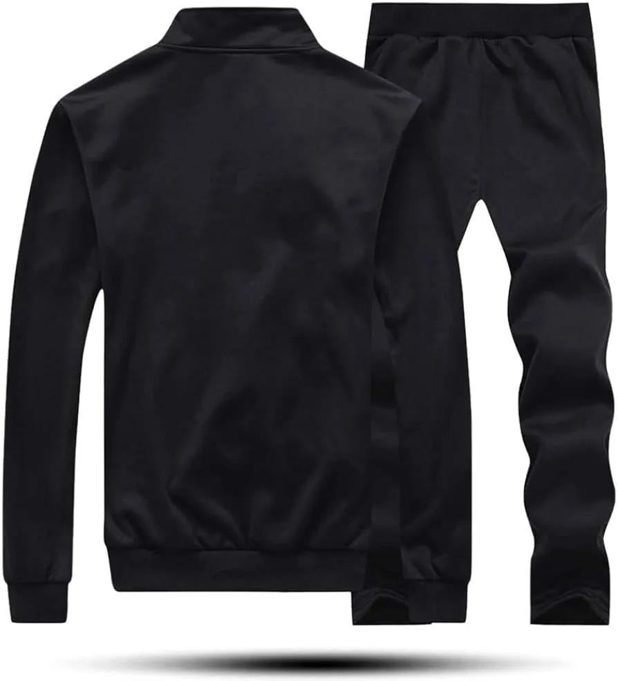 Men's Fleece Track Suit -2 Pcs - Black - Plan collar design