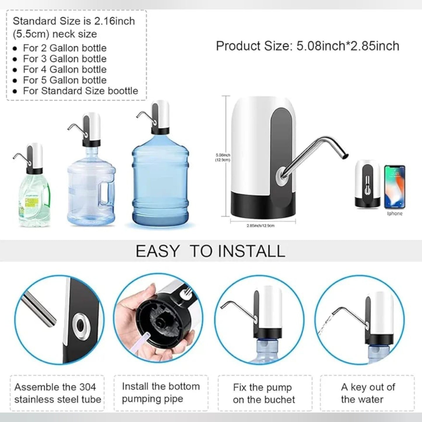 USB Rechargeable Water Bottle Pump