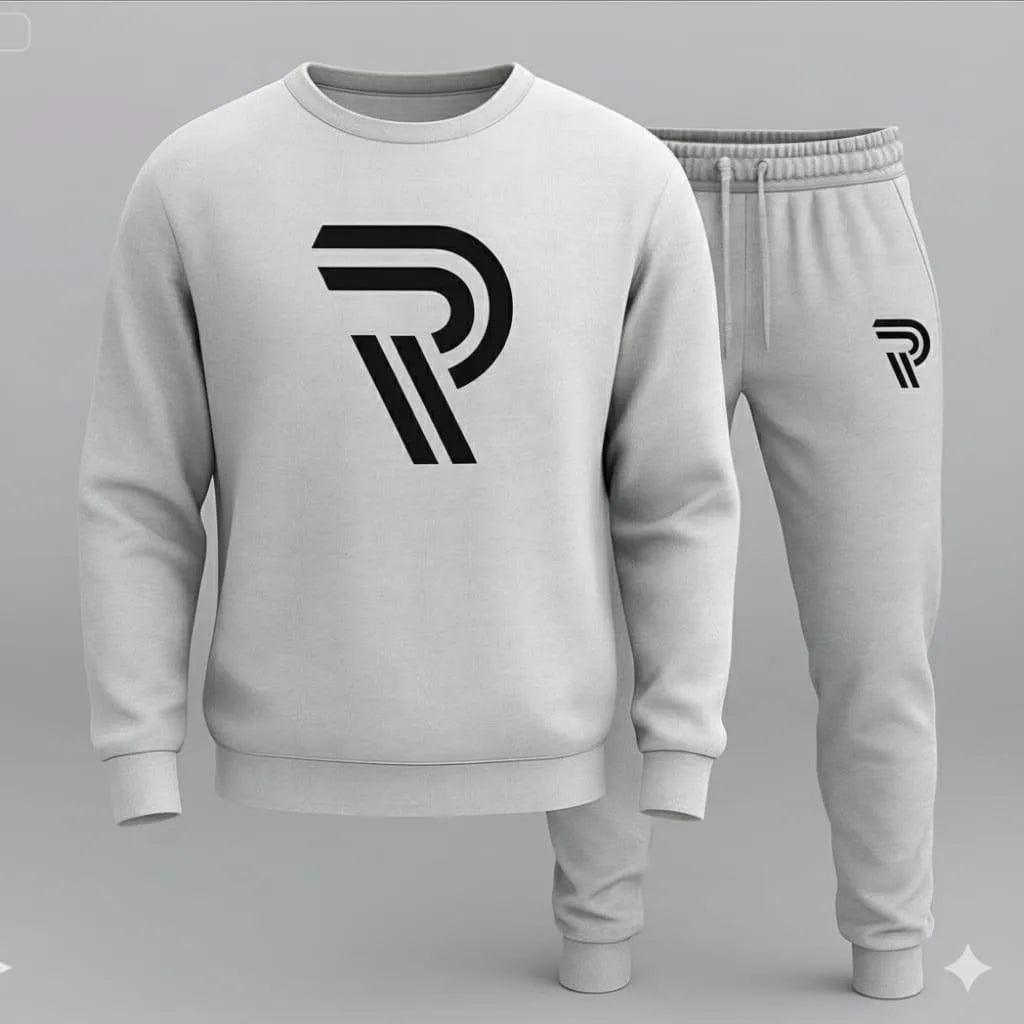 2 Pcs Men's Fleece Printed Sweatshirt Track Suit