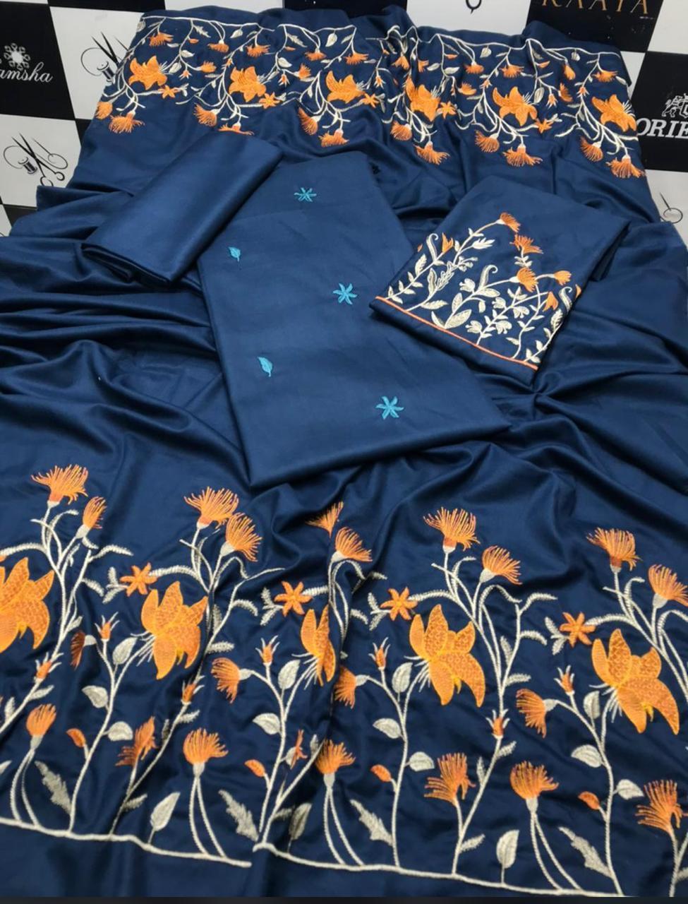 3 Pcs Women's Unstitched Dhanak Embroidered Suit